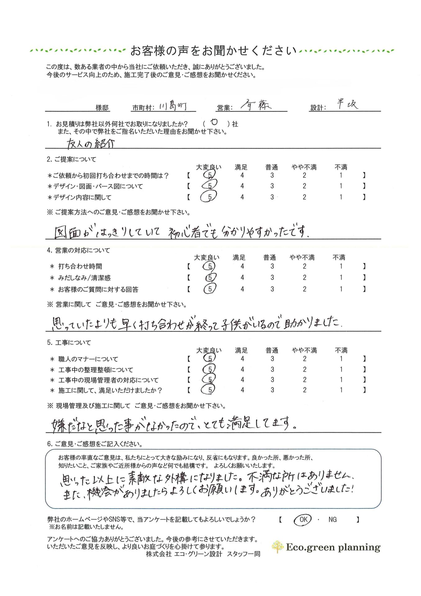 思った以上に素敵な外構になりました！ありがとうございました！