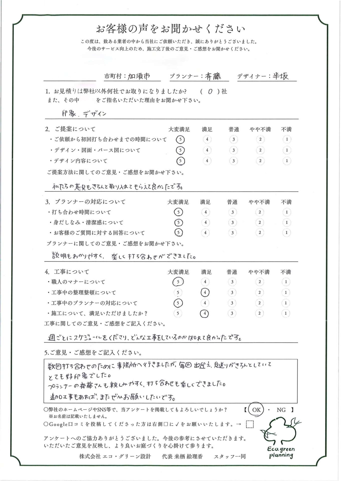 加須市の新築外構のお客様アンケート