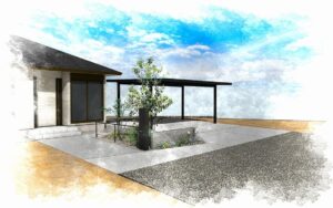 東松山市　株立ちの樹木が軽やかな陰影をつくるエクステリア