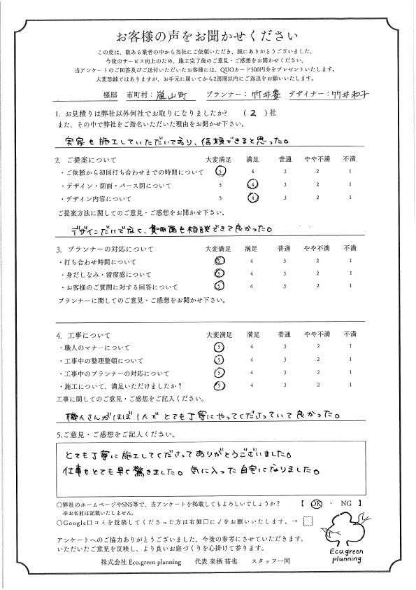 デザインだけでなく、費用面も相談できて良かった。