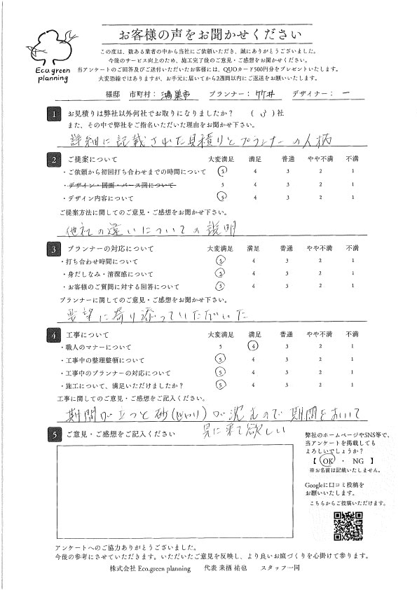 詳細に記載された見積りとプランナーの人柄